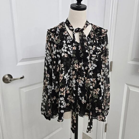 Misa Patia Tie-Neck Blouse Floral Long Sleeve Size Small NWT - Picture 2 of 9